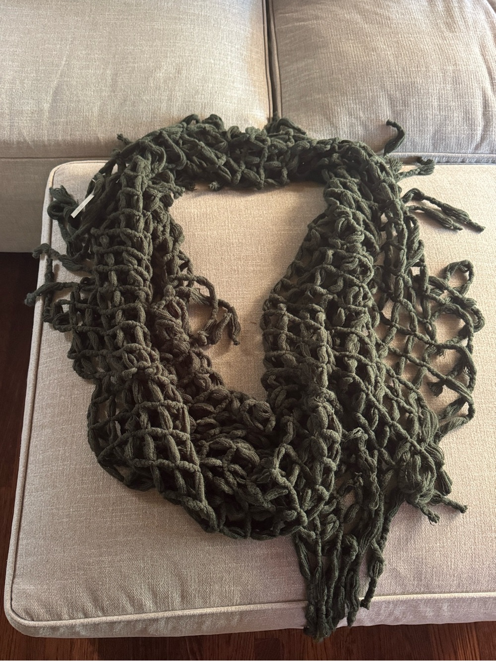 Altar'd State Olive Net-Knit Fringe Scarf